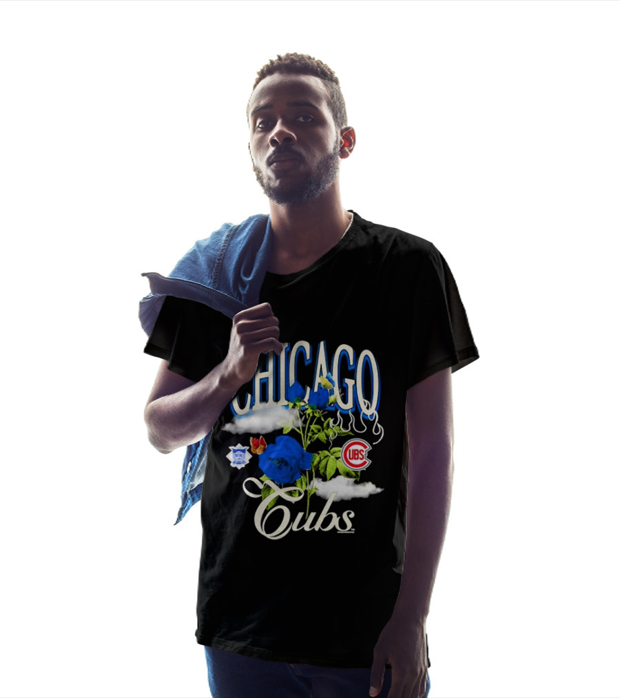 Chicago Cubs National League Blue Floral Rose Clouds T-Shirt