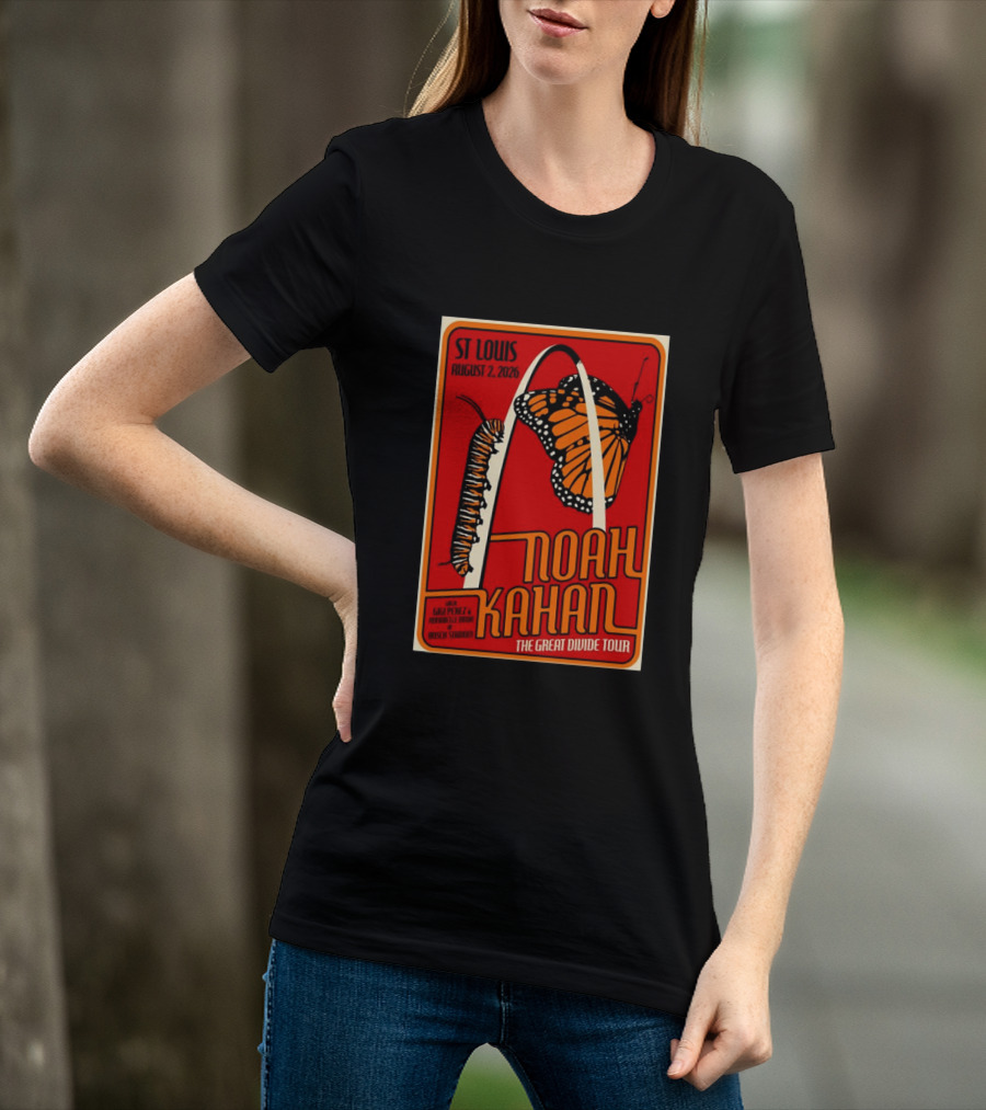 Noah Kahan August 2 2026 St Louis The Great Divide Tour Monarch Arch T-Shirt