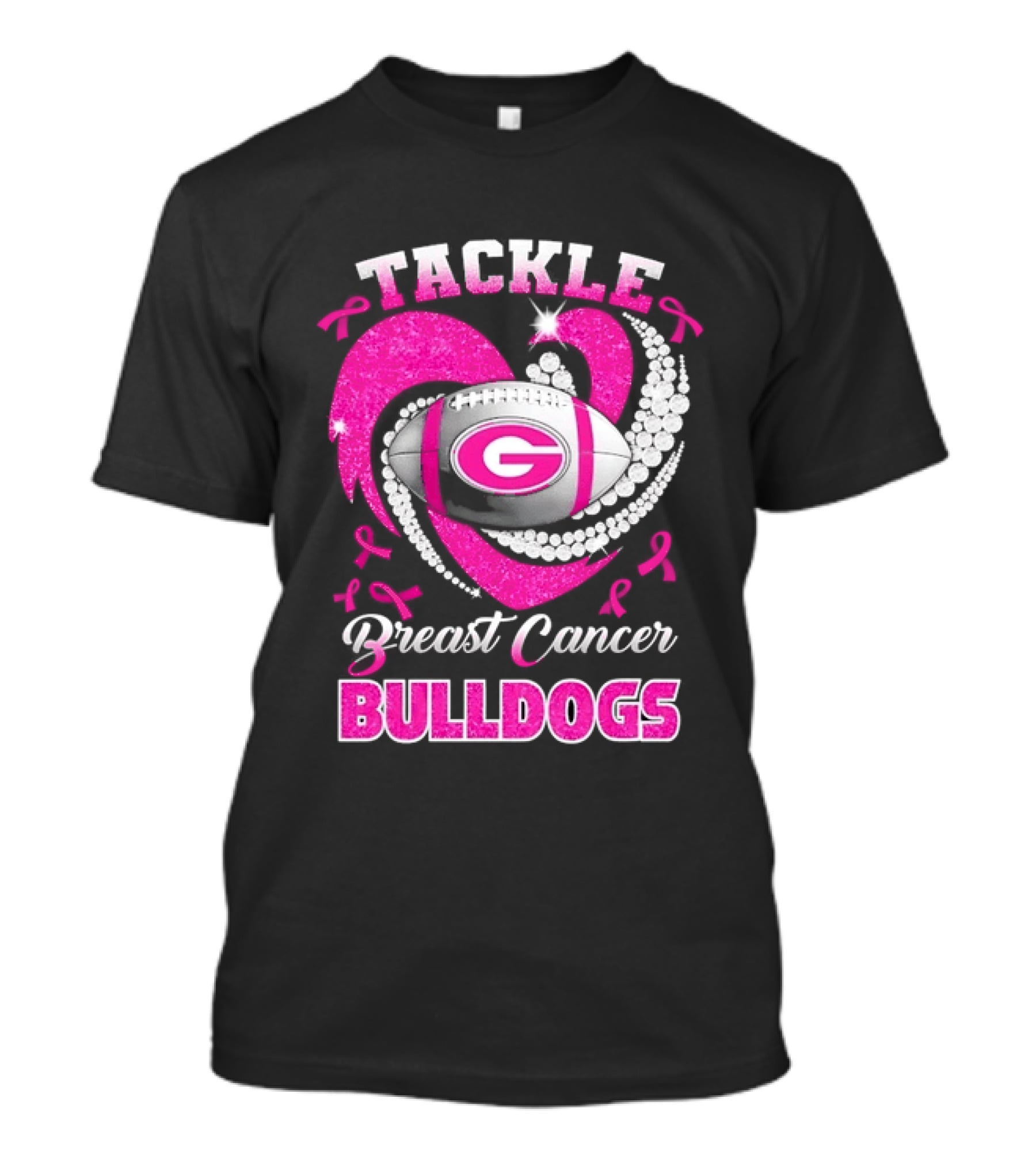 Tackle Breast Cancer Bulldogs Football G Logo Pink Ribbon T-Shirt