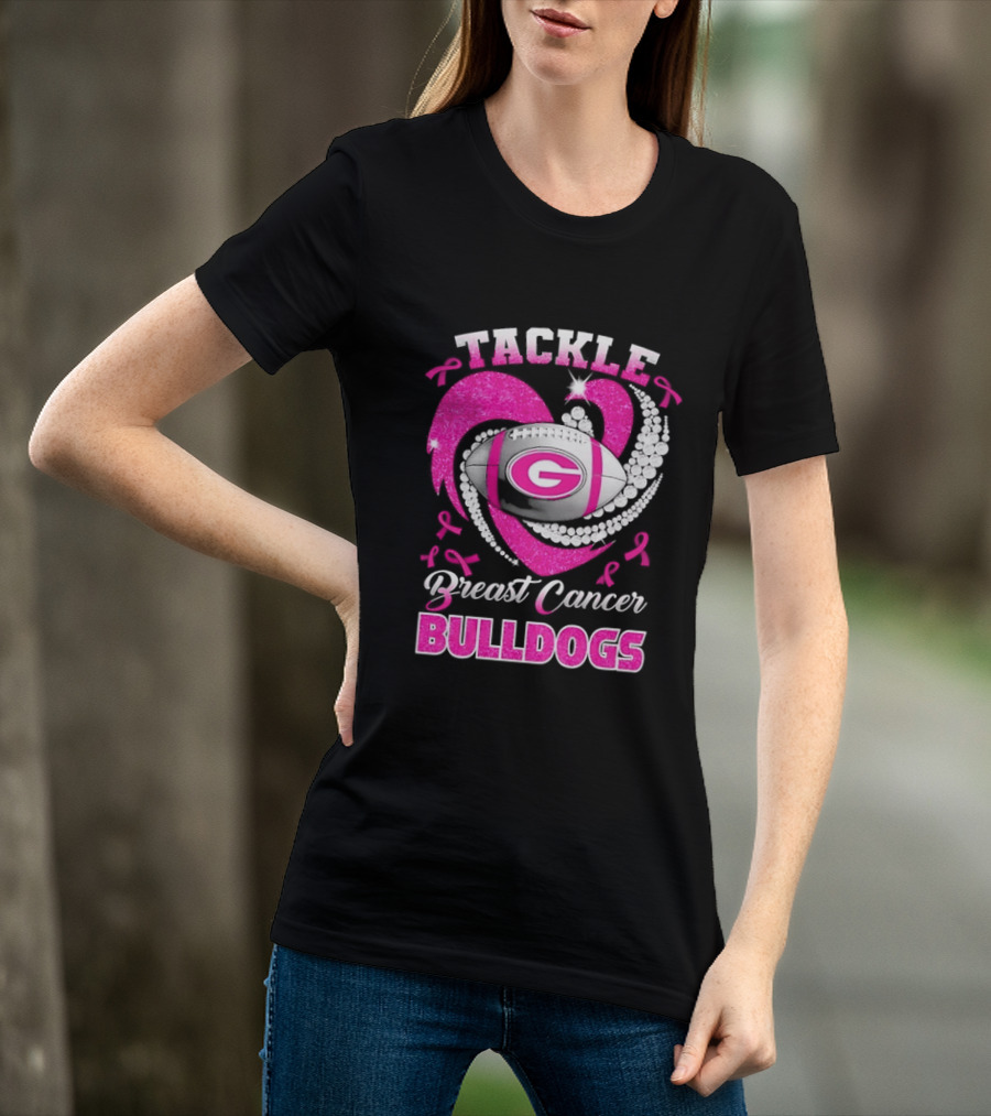 Tackle Breast Cancer Bulldogs Football G Logo Pink Ribbon T-Shirt