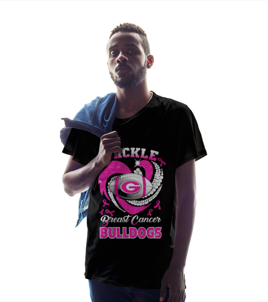 Tackle Breast Cancer Bulldogs Football G Logo Pink Ribbon T-Shirt