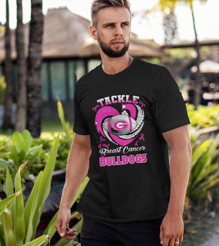 Tackle Breast Cancer Bulldogs Football G Logo Pink Ribbon T-Shirt