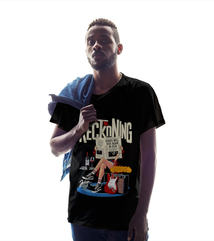 The Reckoning Bands Will Rise Again 2026 Woman Reading Newspaper Red Electric Guitar Amp T-Shirt