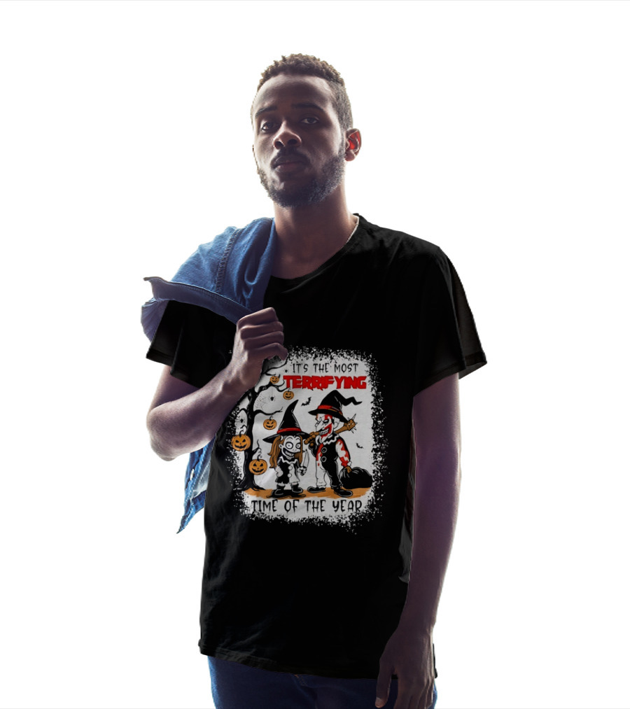 It's The Most Terrifying Time Of The Year Halloween Witch And Clown Axe Pumpkin T-Shirt