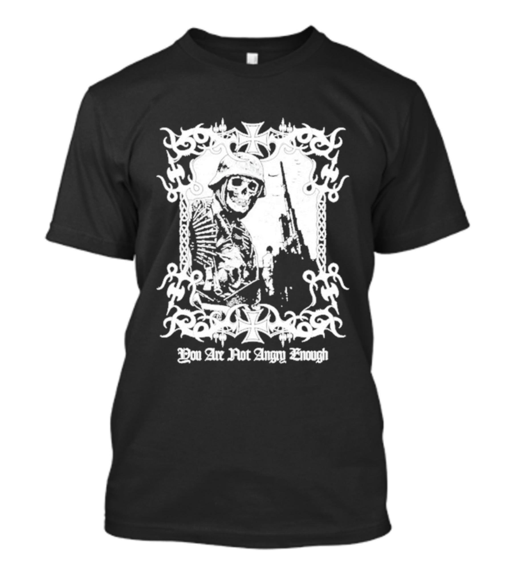 You Are Not Angry Enough Skeleton Soldier Helmet And Rifle Star Motif T-Shirt