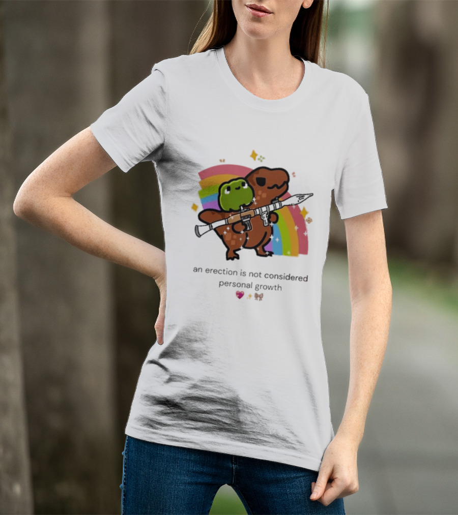 Original Rex Rocket An Erection Is Not Considered Personal Growth Rainbow Dinosaur Frog T-Shirt