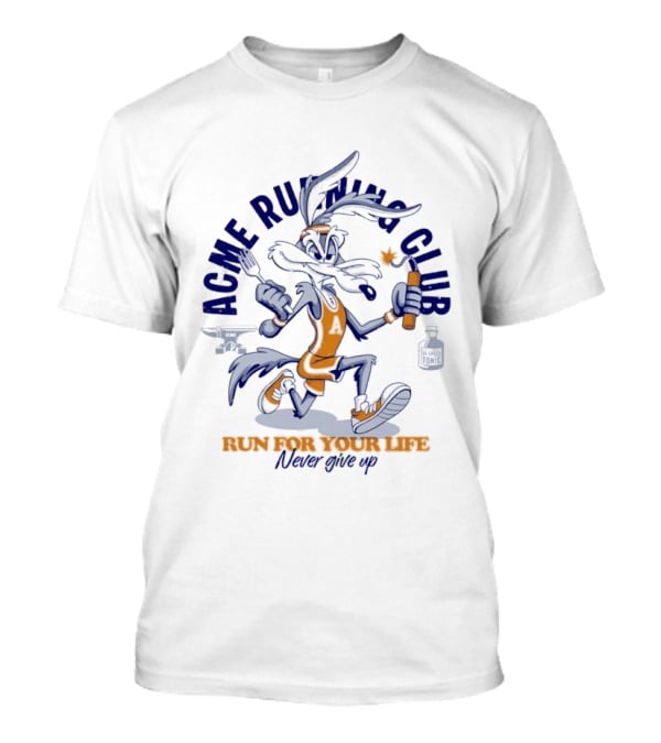 Acme Running Club Wile E Coyote Run For Your Life Never Give Up T-Shirt