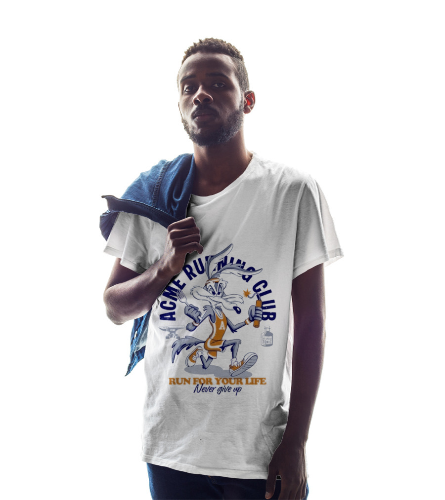 Acme Running Club Wile E Coyote Run For Your Life Never Give Up T-Shirt