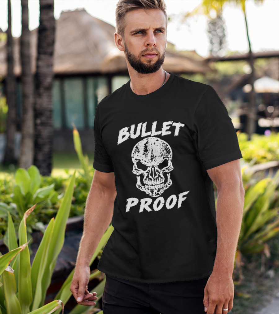 Bullet Proof Distressed Skull Gothic Edgy T-Shirt