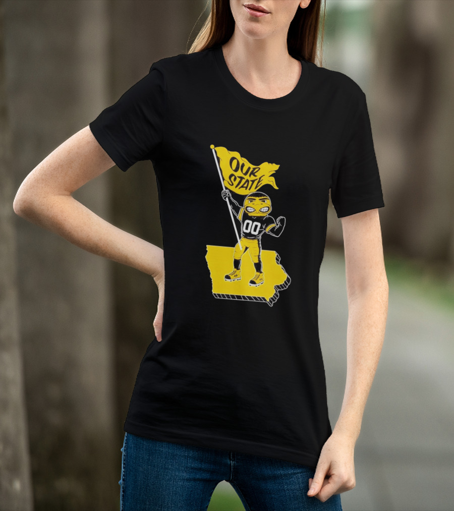 Herky The Hawk Flag Our State Iowa Map T-Shirt