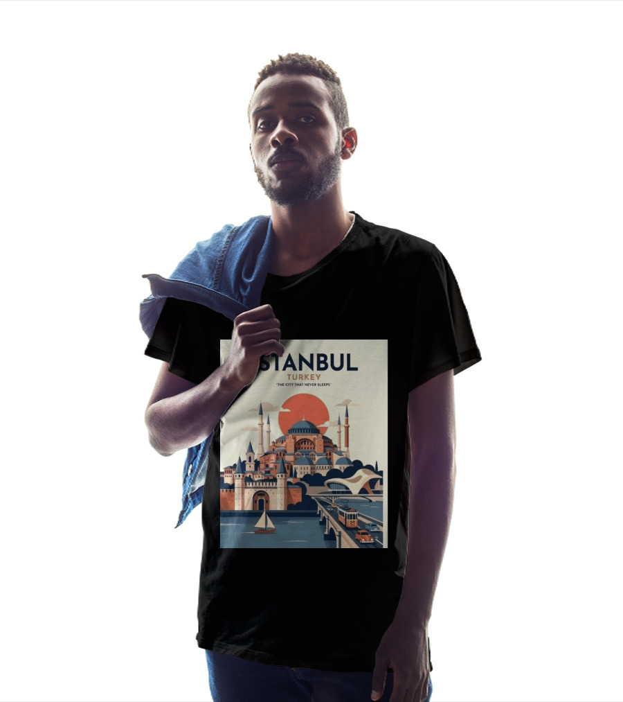 Istanbul Turkey The City That Never Sleeps Iconic Landmarks Urban Skyline Retro Style Scenic Tram And Sailboat T-Shirt
