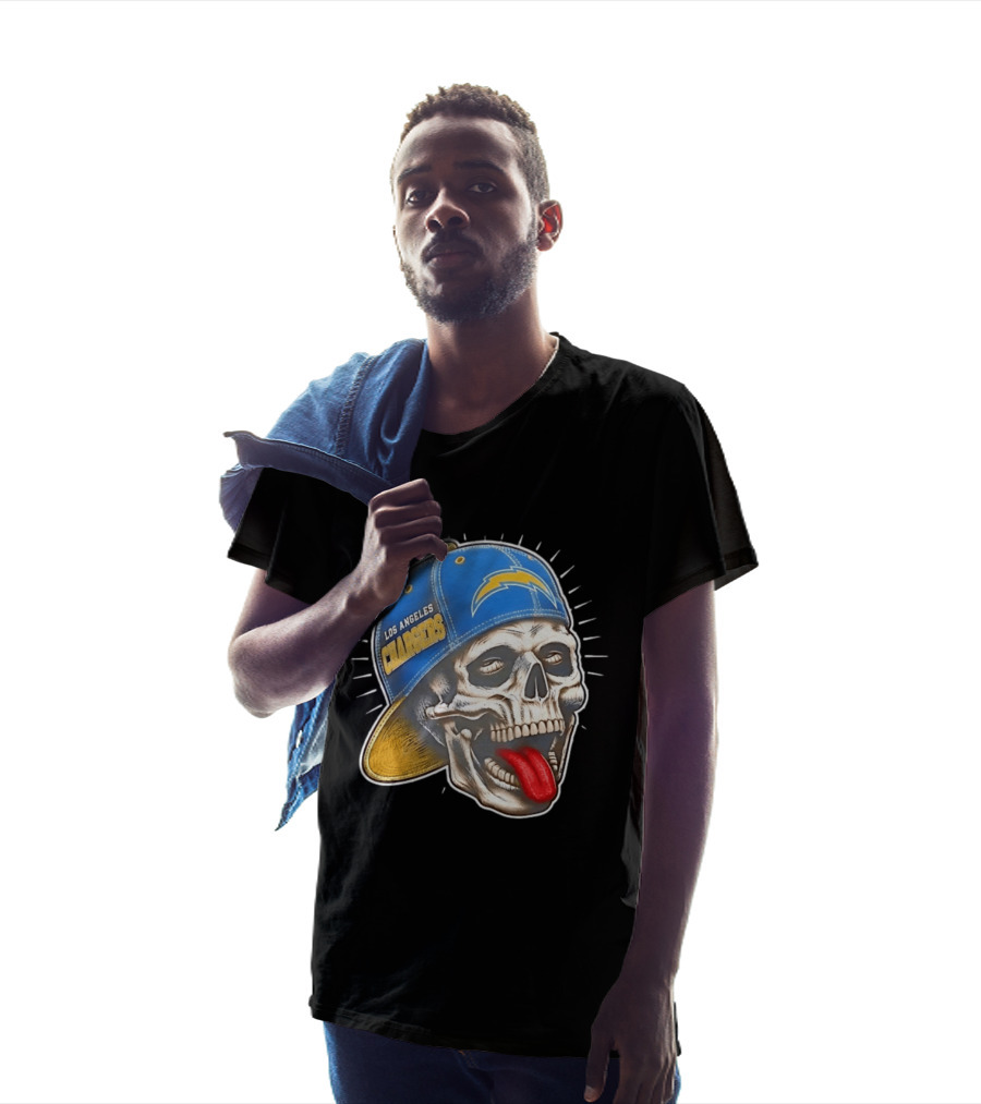 Los Angeles Chargers Skull Tongue Out Cap Football T-Shirt