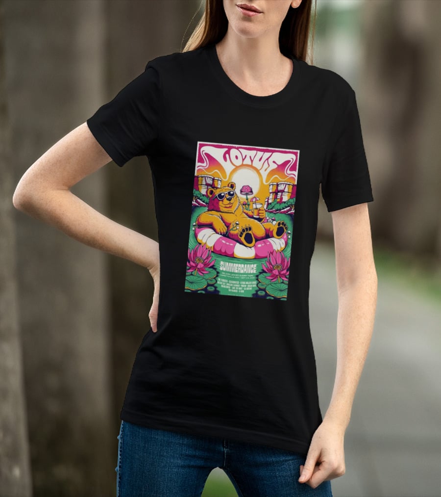 Lotus Summerdance 2026 Garrettsville OH Nelson Ledges Quarry Park Sep 4 6 With Bear Floating On Pool Relaxed Vibes T-Shirt