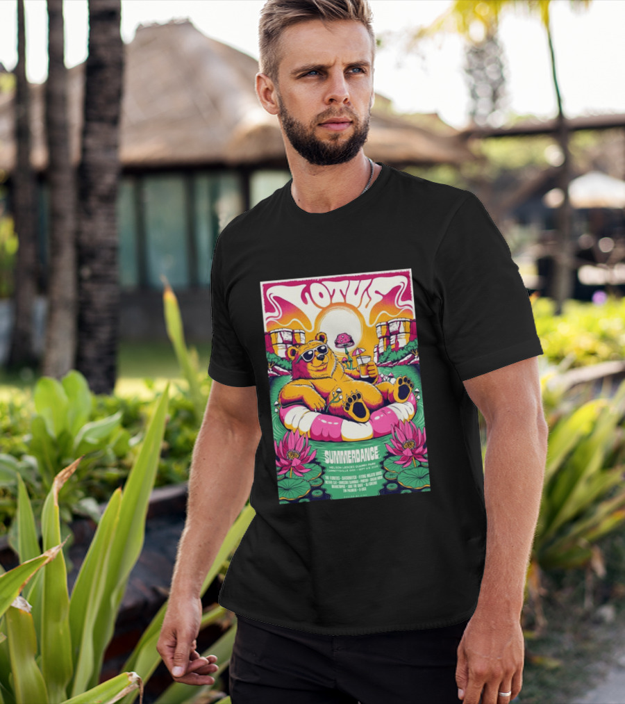 Lotus Summerdance 2026 Garrettsville OH Nelson Ledges Quarry Park Sep 4 6 With Bear Floating On Pool Relaxed Vibes T-Shirt
