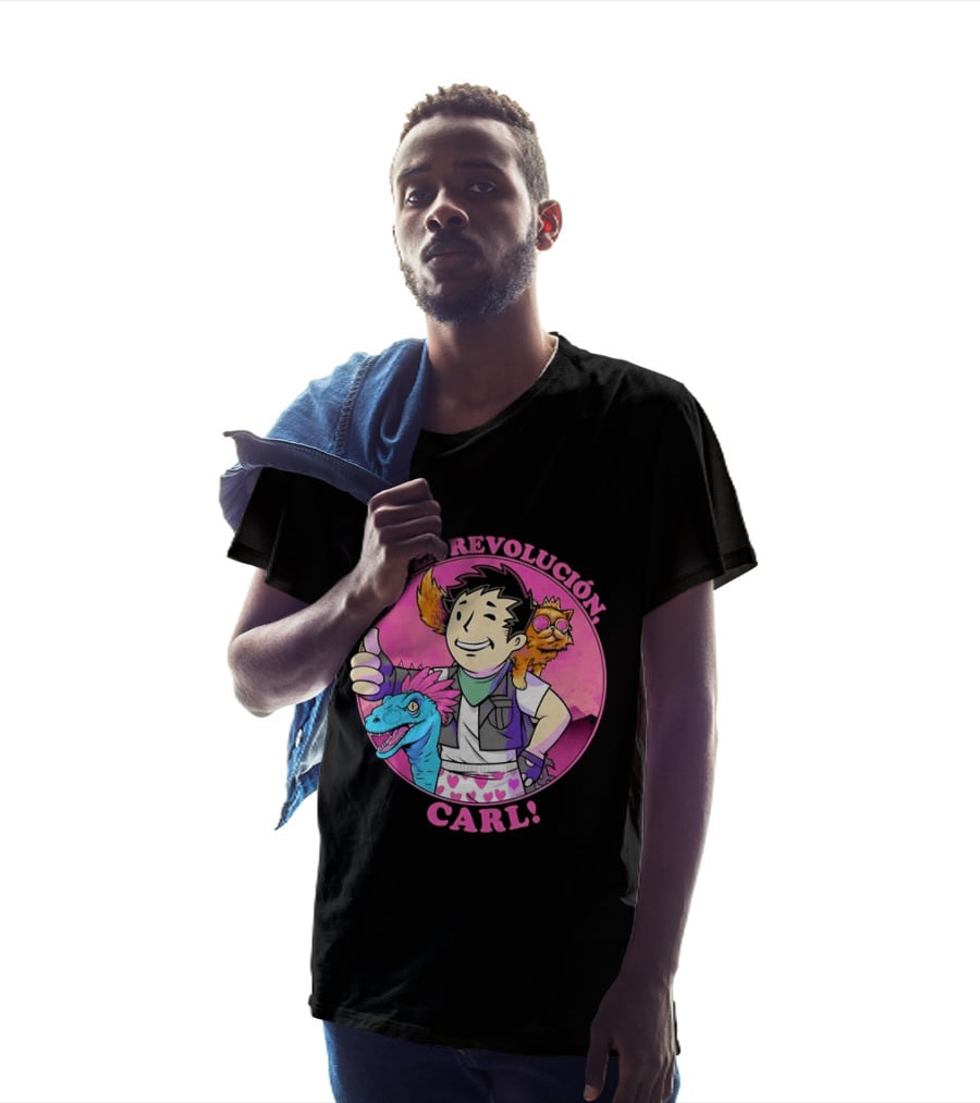 Viva La Revolución Carl Fallout Vault Boy Dinosaur Cat T-Shirt