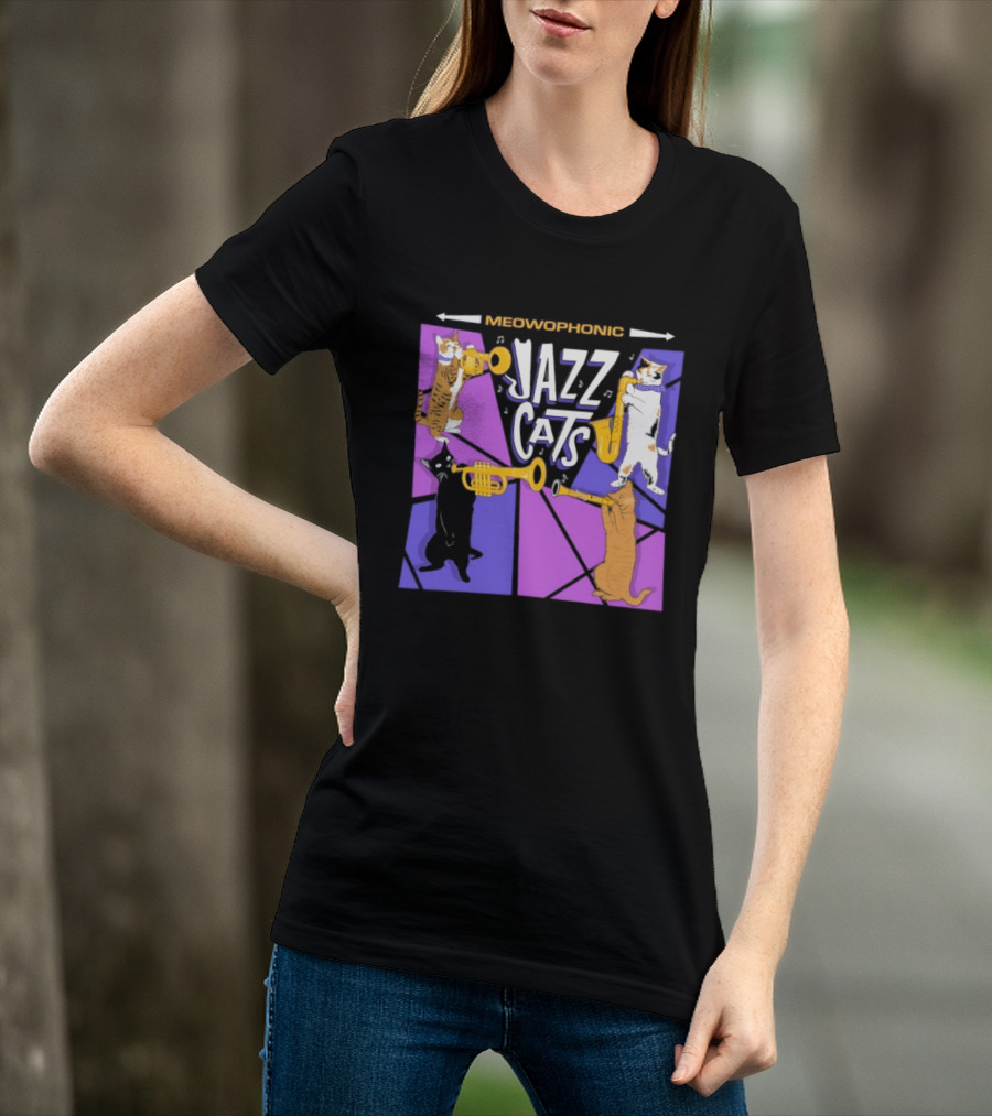 Meowophonic Jazz Cats Playing Trumpets And Saxophones T-Shirt