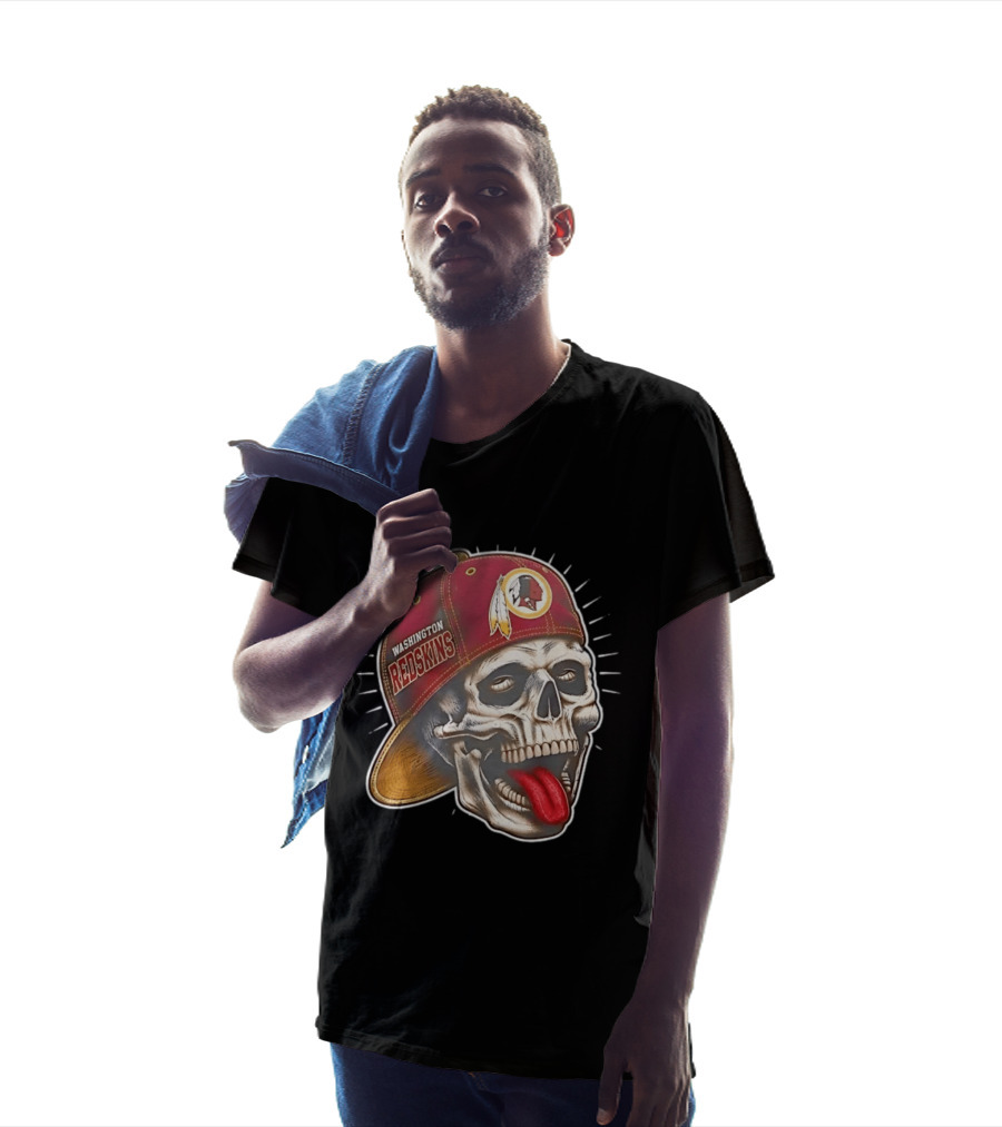 Washington Redskins Football Skull Tongue Out Cap T-Shirt