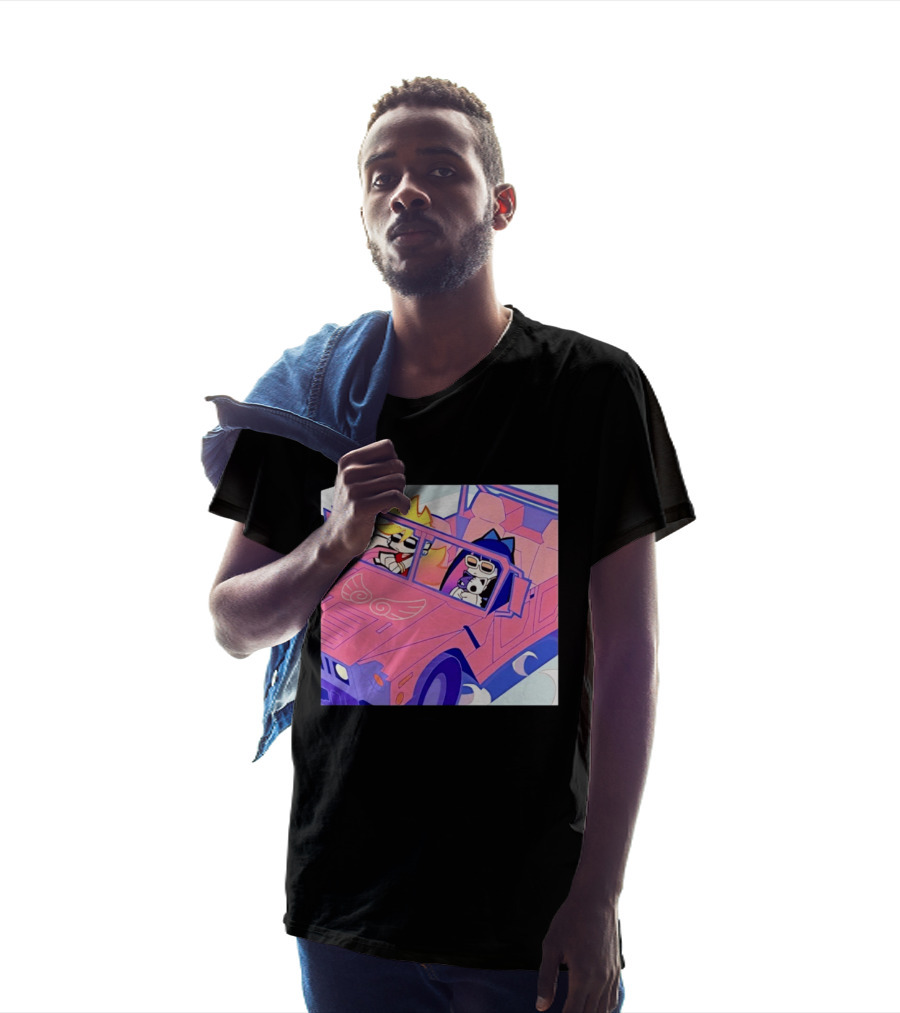 Panty And Stocking With Garterbelt Anime Characters Riding In Pink Car T-Shirt