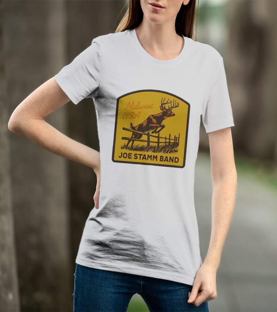 Joe Stamm Band Midwest USA Deer Jumping Fence Over Farm Field T-Shirt
