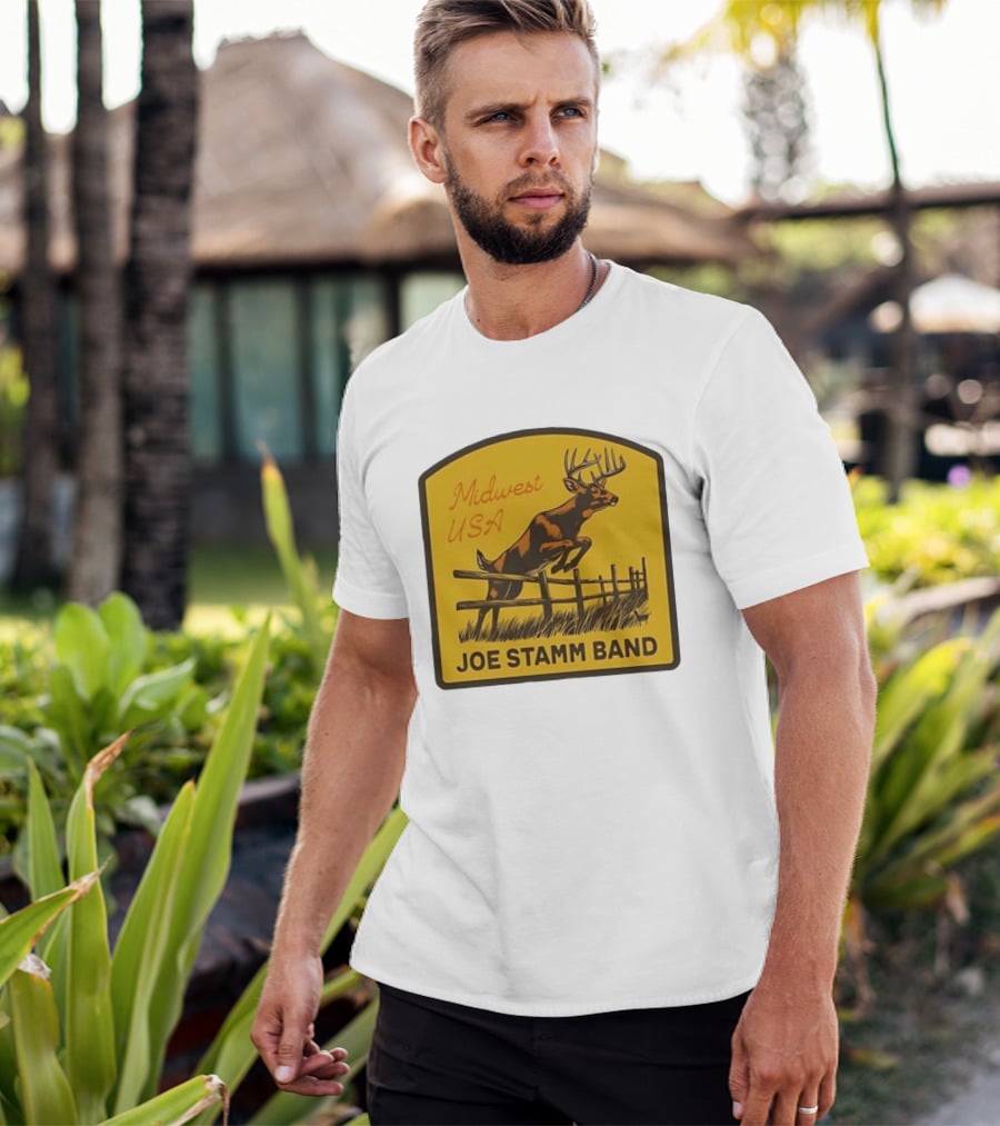 Joe Stamm Band Midwest USA Deer Jumping Fence Over Farm Field T-Shirt