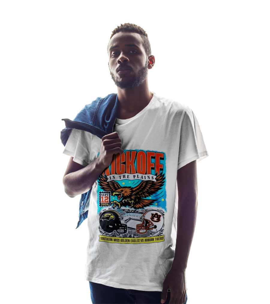 Kickoff In The Plains Southern Miss Golden Eagles Vs Auburn Tigers Sept 12 2026 Football Matchup T-Shirt