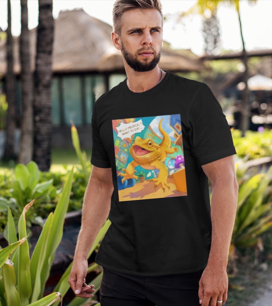 Bearded Dragon Hello People I Want To Eat Funny Lizard Cartoon T-Shirt