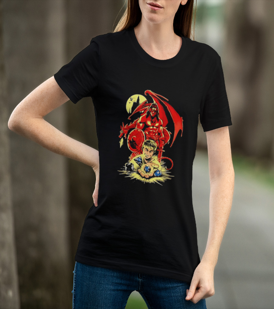 Dungeons And Dragons Player With Red Dragon And Blue Dice Adventure T-Shirt