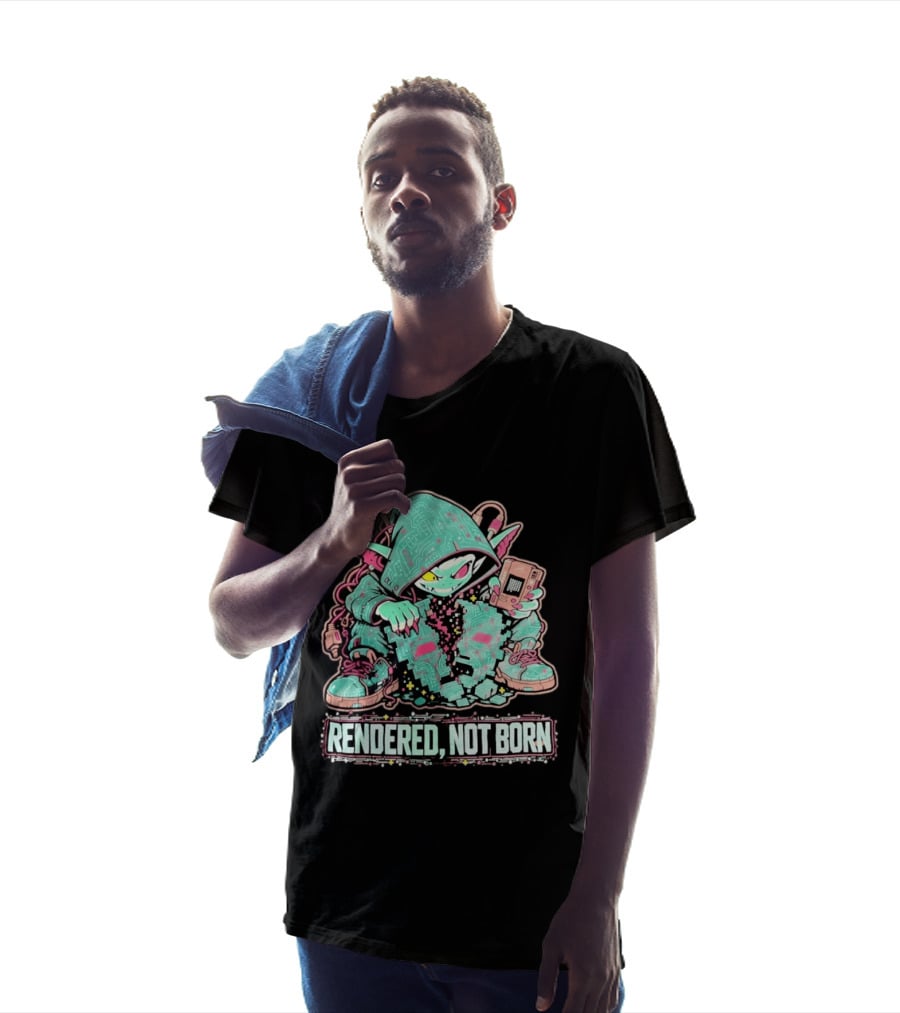Rendered Not Born Cyber Goblin Gamer Cyberpunk Game Console T-Shirt