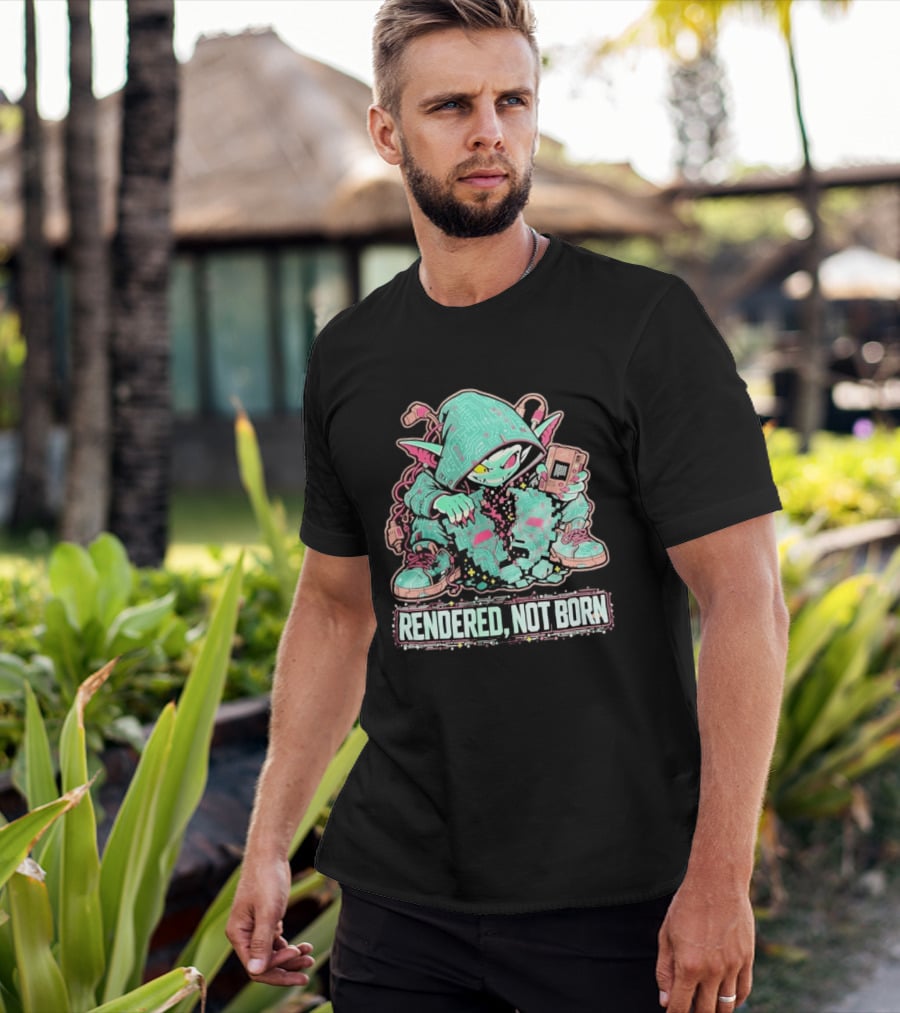 Rendered Not Born Cyber Goblin Gamer Cyberpunk Game Console T-Shirt