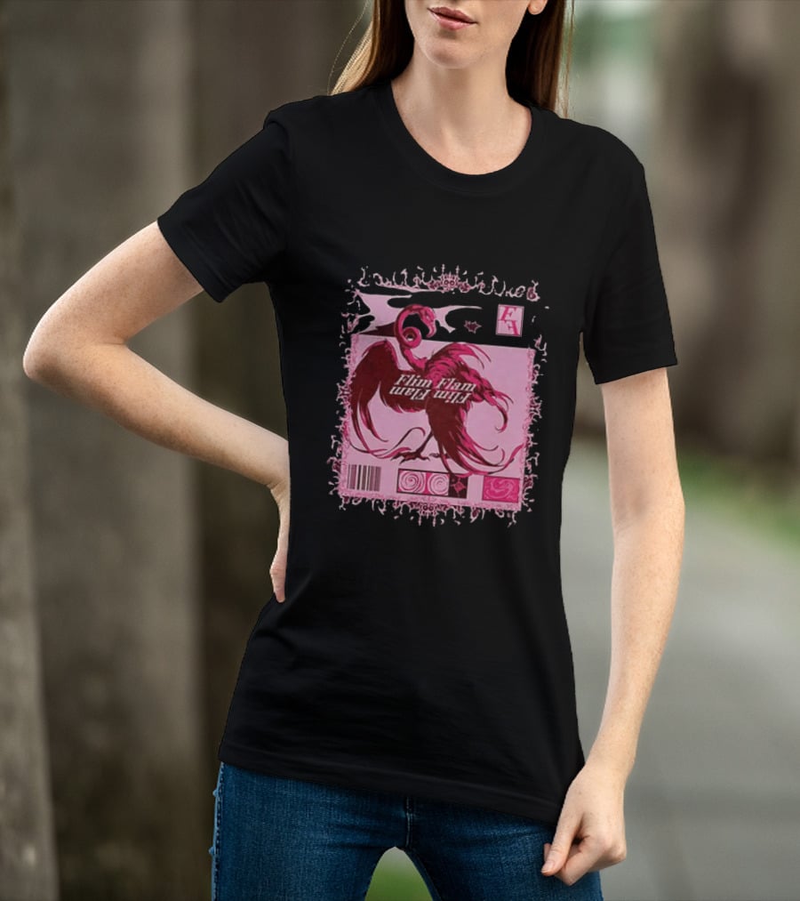 Flim Flam Flamingo Barcode Pink Swirl Border T-Shirt