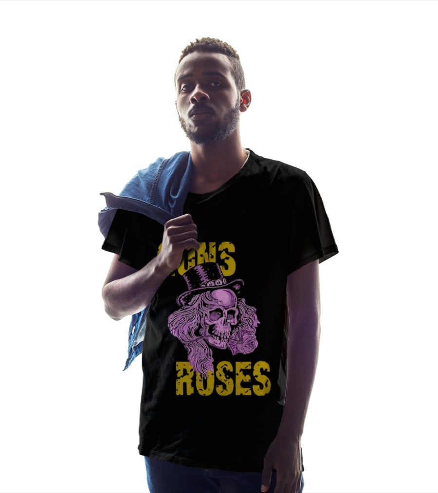 Guns N' Roses Distressed Skull With Top Hat And Roses T-Shirt