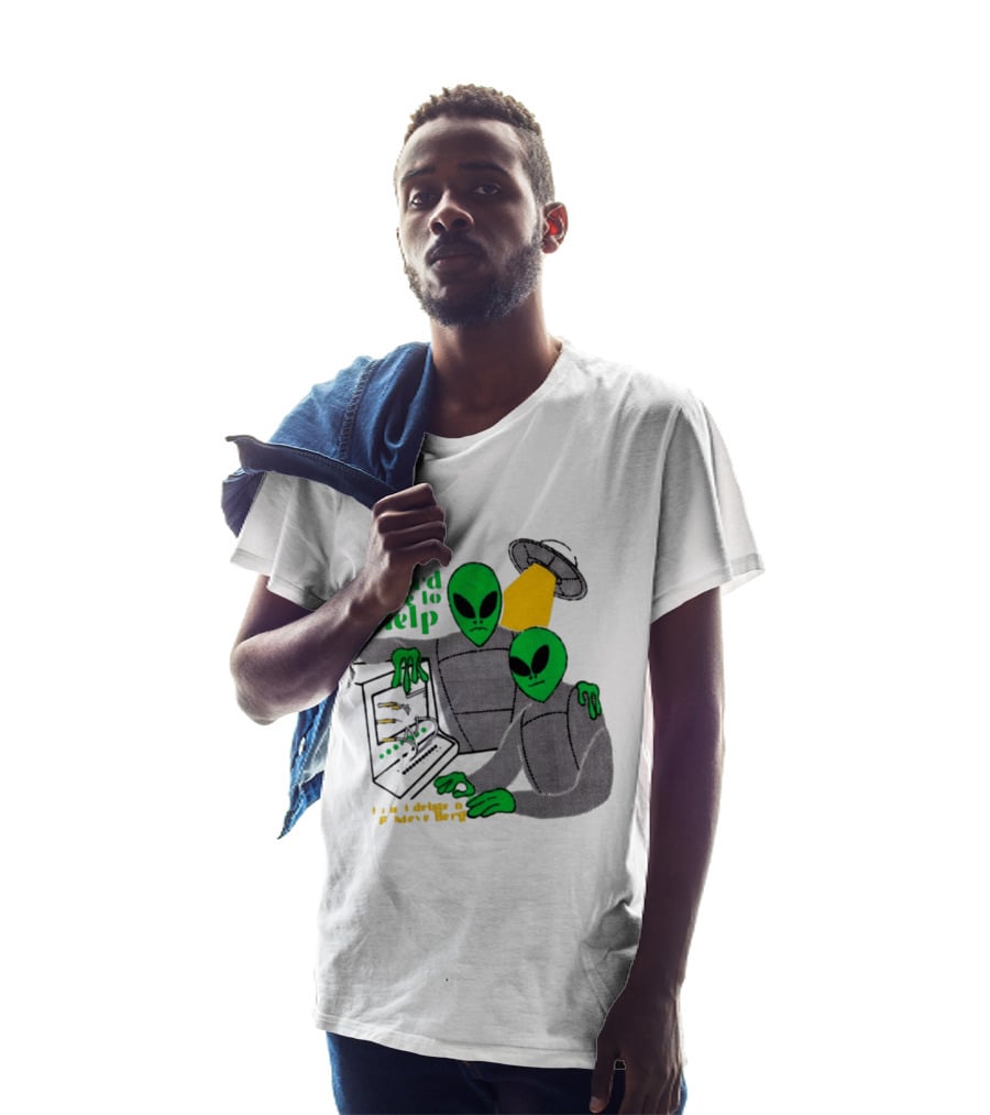 Weird Here To Help Alien Computer UFO T-Shirt