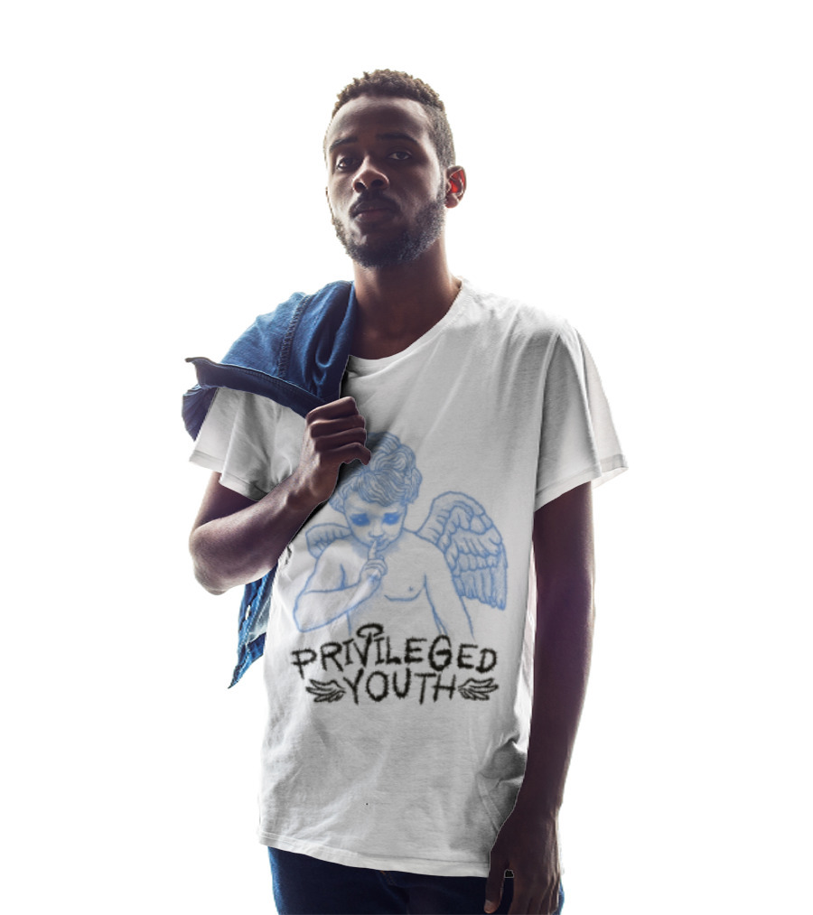 Privileged Youth Angel Blue Winged Figure Cream Color T-Shirt