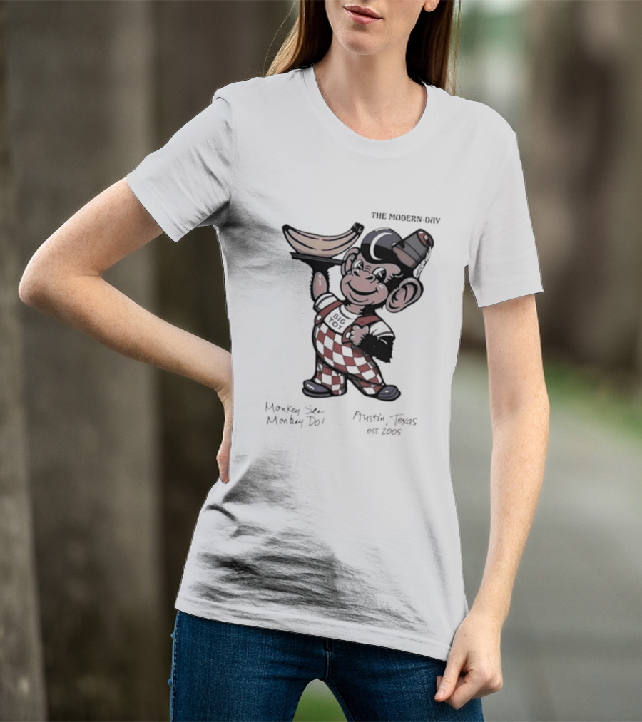 The Modern Day Big Toy Monkey See Monkey Do Austin Texas Est 2005 Vintage Cartoon T-Shirt