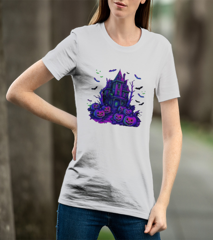 Halloween Bats Haunted House T-Shirt