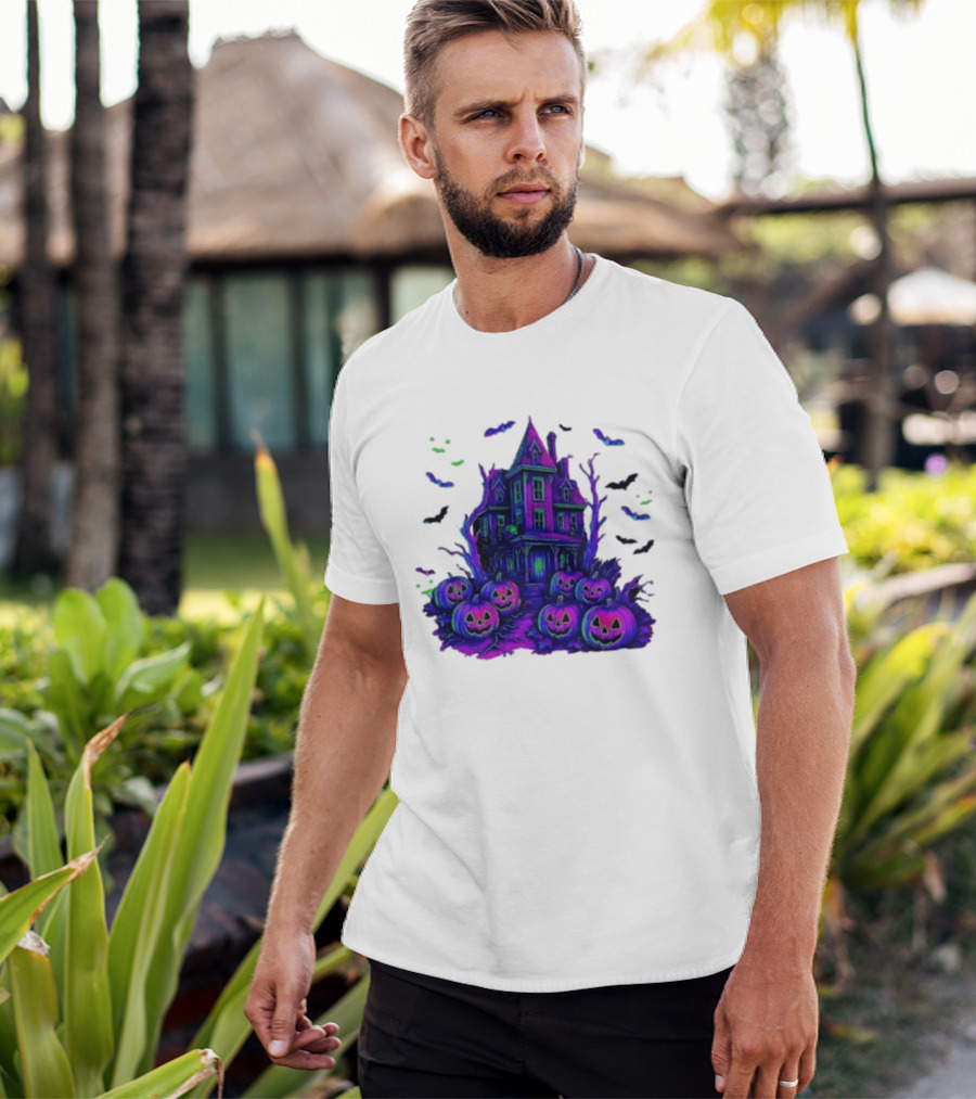 Halloween Bats Haunted House T-Shirt