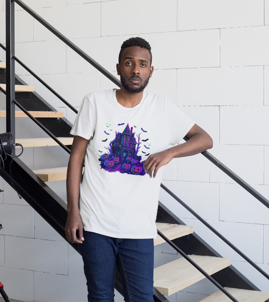 Halloween Bats Haunted House T-Shirt