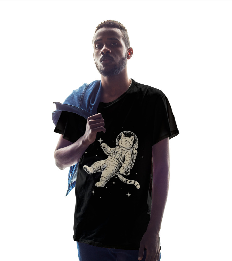 Astronaut Cat Floating In Space With Stars And Helmet T-Shirt