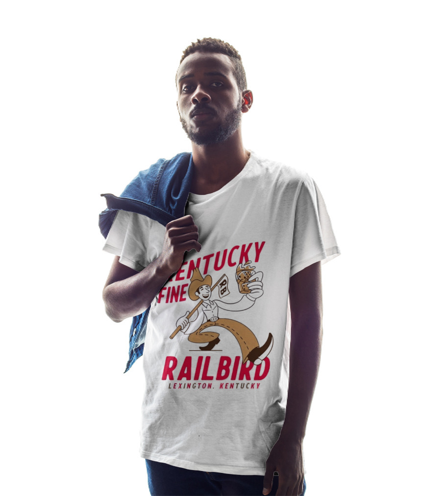Kentucky Fine Railbird Lexington Kentucky Cowboy With Trophy And Cardinal T-Shirt