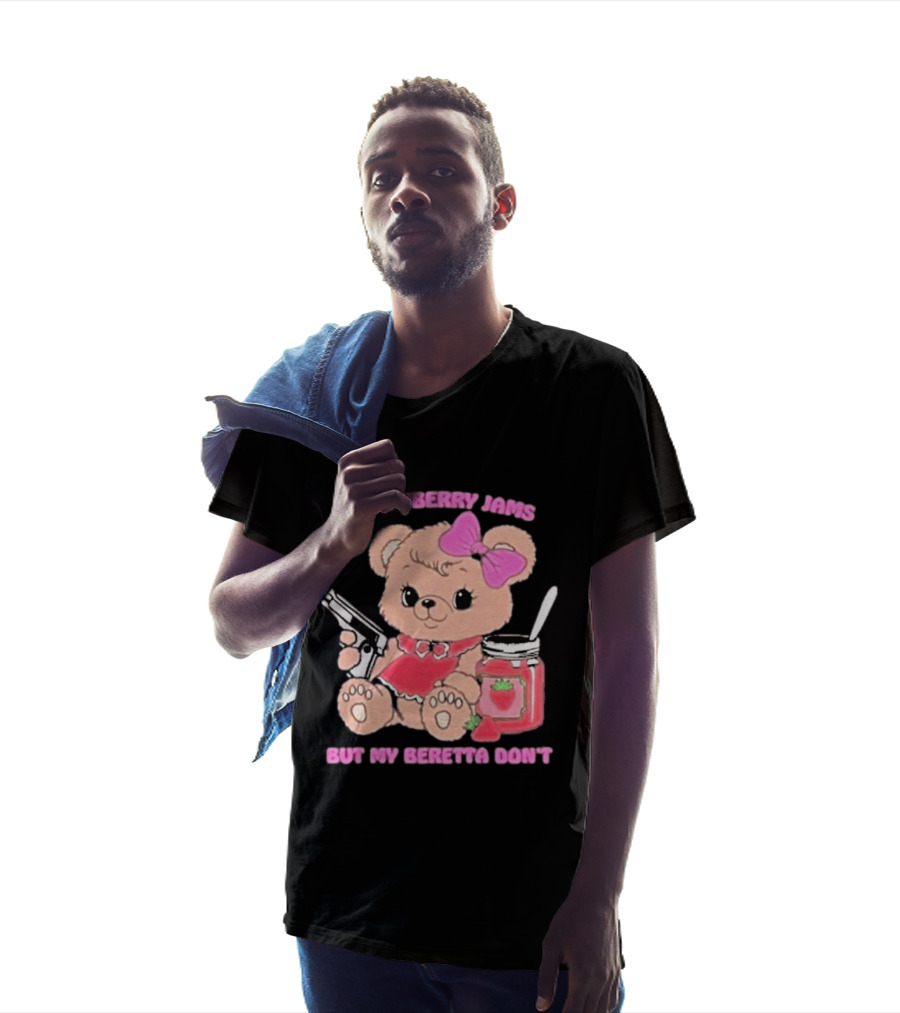 Strawberry Jams Cute Bear With Beretta And Jam Jar T-Shirt