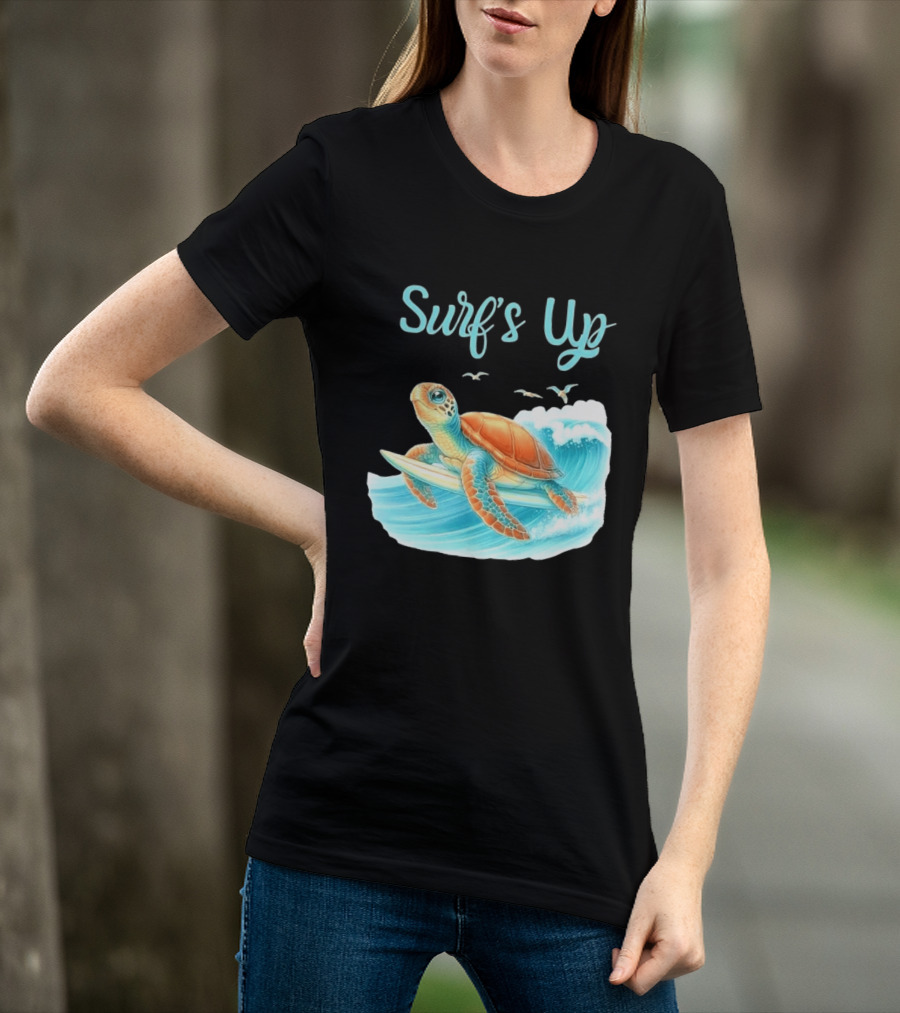 Surf's Up Turtle Riding Surfboard On Big Wave T-Shirt
