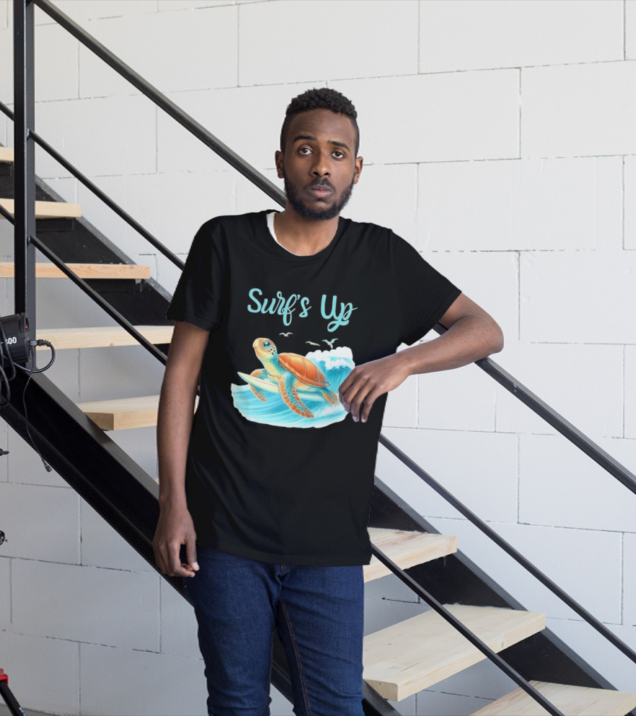 Surf's Up Turtle Riding Surfboard On Big Wave T-Shirt