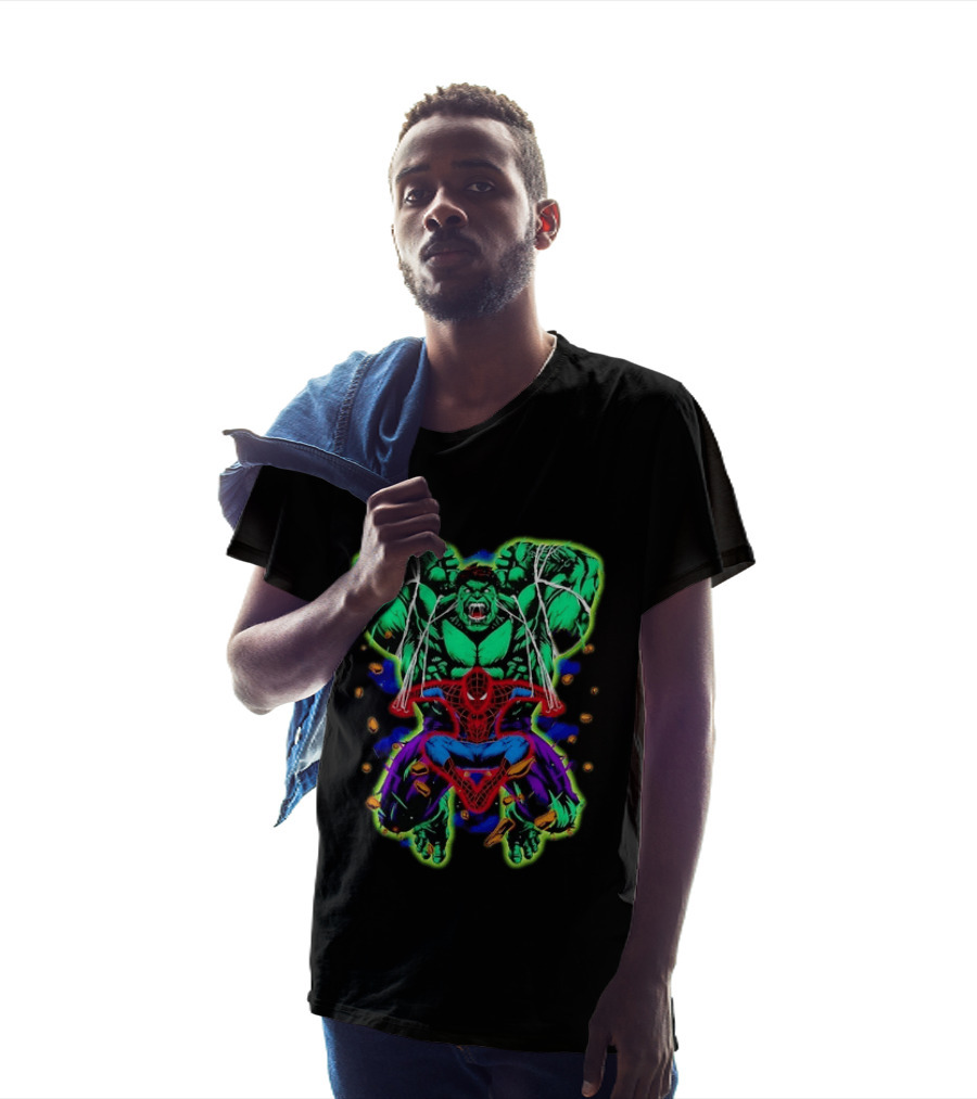 The Incredible Hulk And Spider Man Marvel Superheroes Comic Action Scene T-Shirt