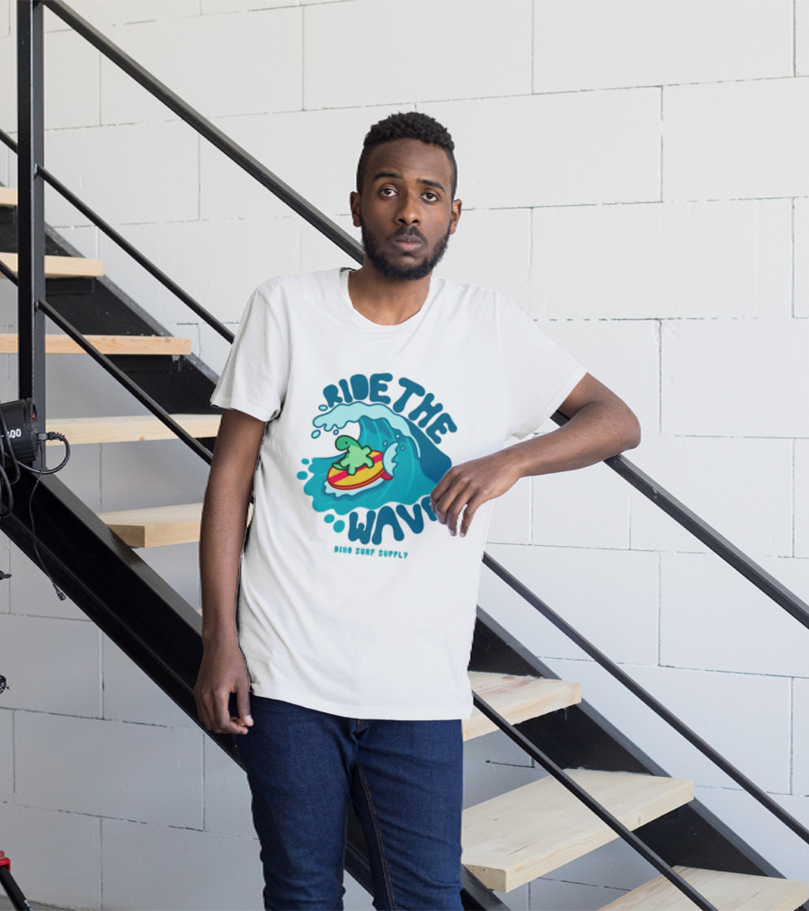Ride The Wave Turtle Surfing Dino Surf Supply T-Shirt