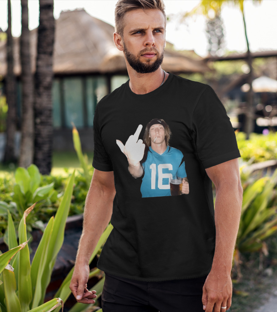 Trevor Lawrence Jersey 16 Middle Finger Beer Cigarette Jacksonville Jaguars T-Shirt