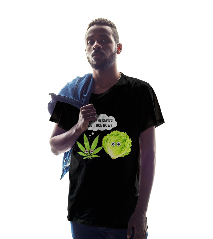 Who's The Devil's Lettuce Now Cannabis Leaf And Lettuce With Eyes T-Shirt