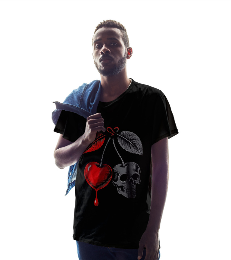 Bleeding Cherry Skull Memento Mori Gothic Macabre Dark Fruit T-Shirt