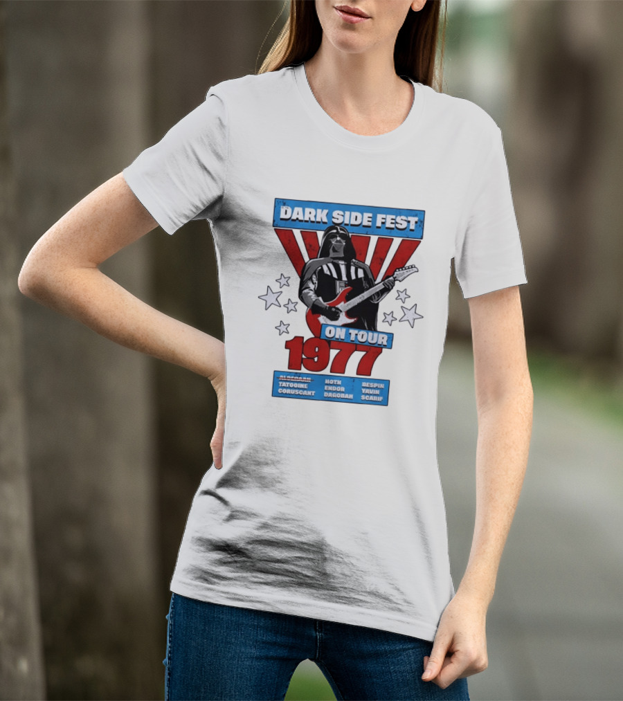 Darth Vader Dark Side Fest On Tour 1977 Tatooine Coruscant Hoth Endor Dagobah Bespin Yavin Scarif T-Shirt
