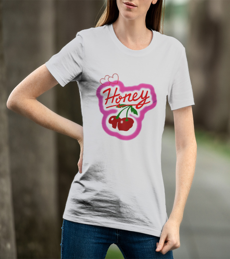 Honey Cherry Fruit Hearts Pink Neon T-Shirt