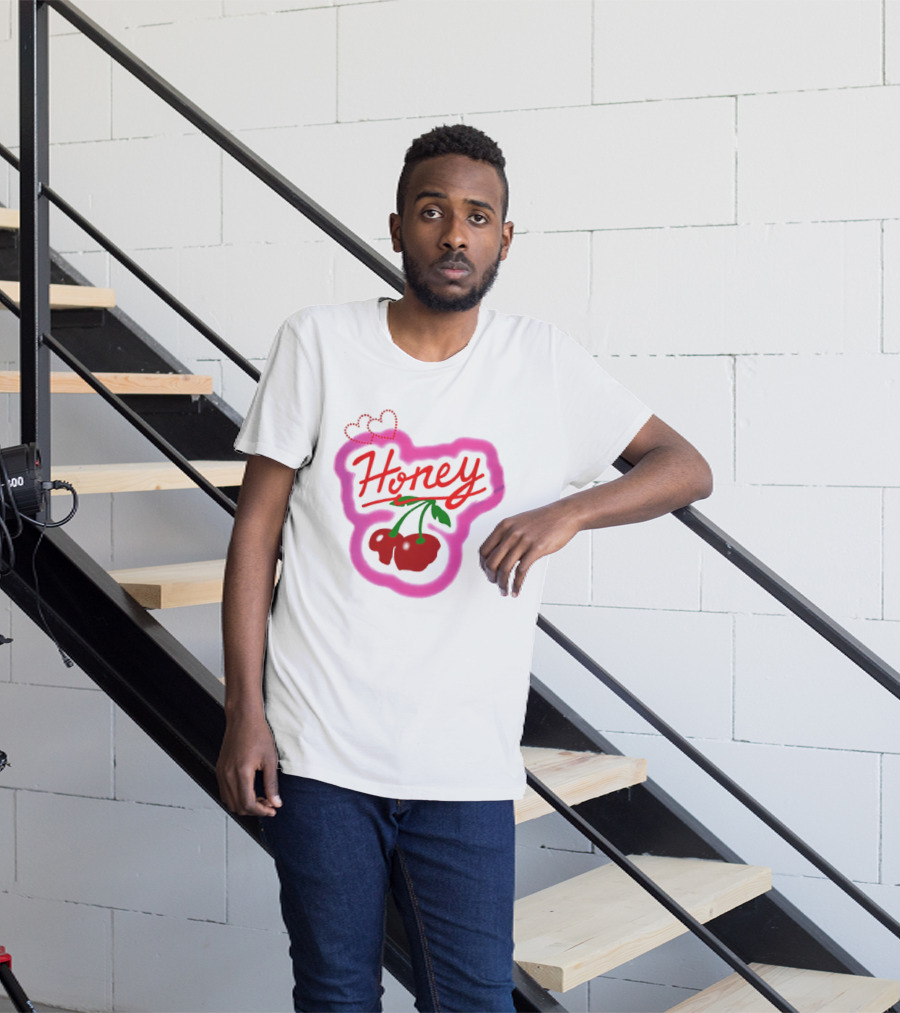 Honey Cherry Fruit Hearts Pink Neon T-Shirt